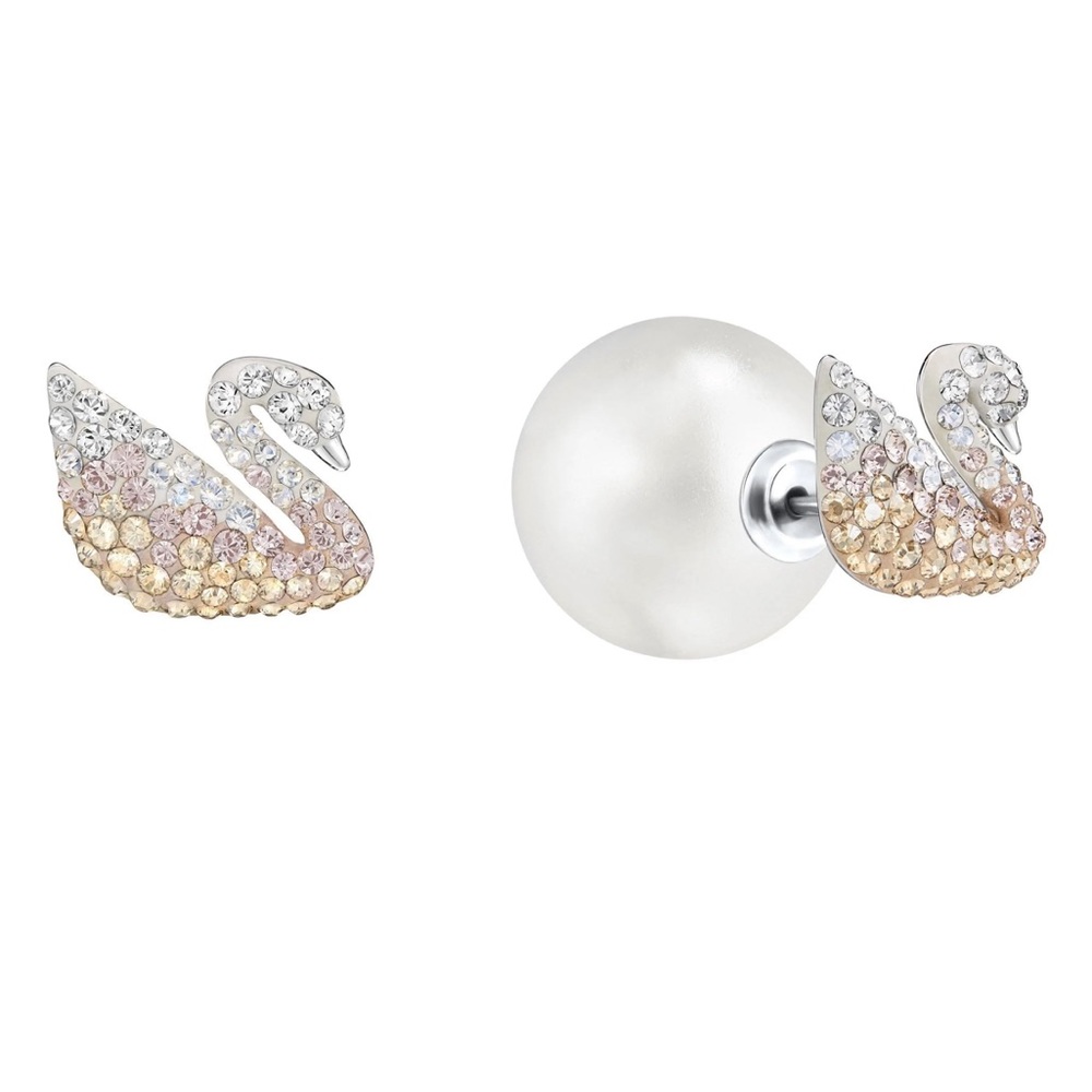 Authentic SWAROVSKI Iconic Ombre Rose Crystal Swan Earrings #5215037 - Picture 2 of 7